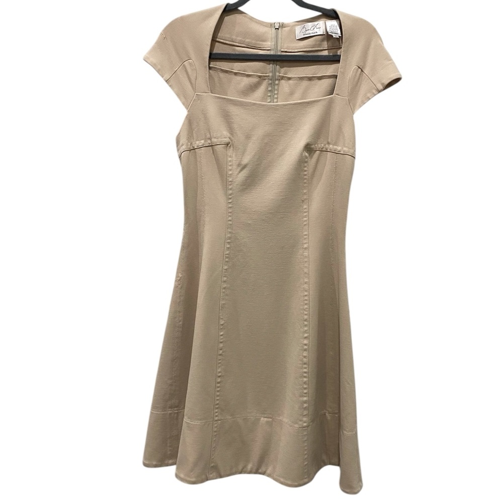 ANTHROPOLOGIE BYRON LARS Beige Cap-Sleeve Fit & Flare Midi Dress SZ 8